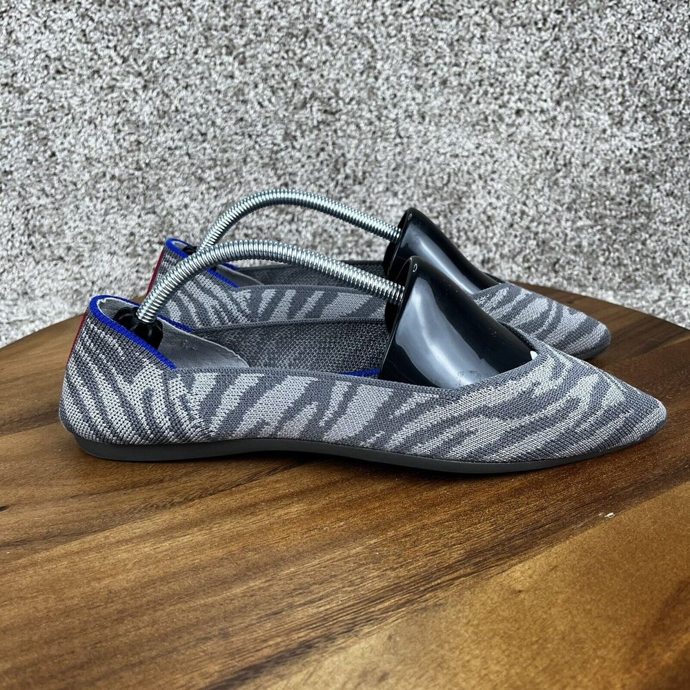 Rothy's The Point Ballet Flats Women Size 8 Gray Zebra Pointed Toe Comfort Shoes